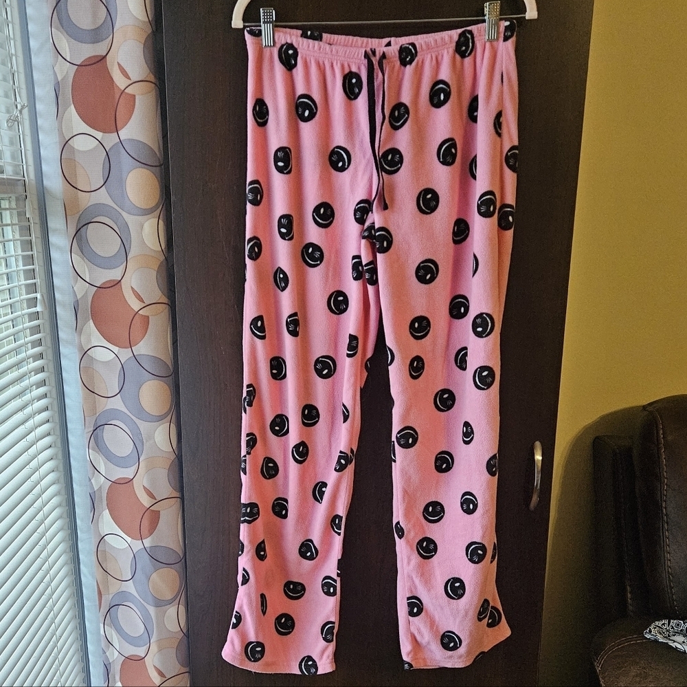Joe Boxer Pink Pajama Bottoms with Black Smiley Faces